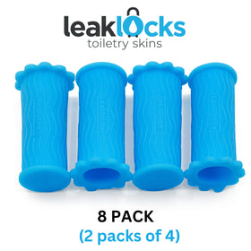 LeakLocks Toiletry Skins toothpaste bottle cover reduces spill risk in luggage.