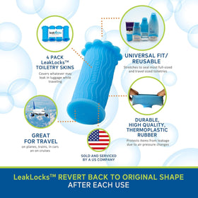 LeakLocks Toiletry Skins durable sleeve protects belongings during transit.