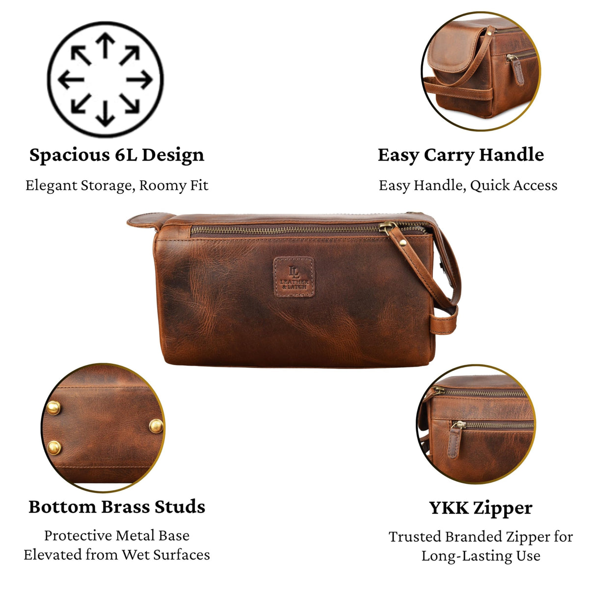 Leather & Latch compact travel size keeps grooming and cosmetics organized.