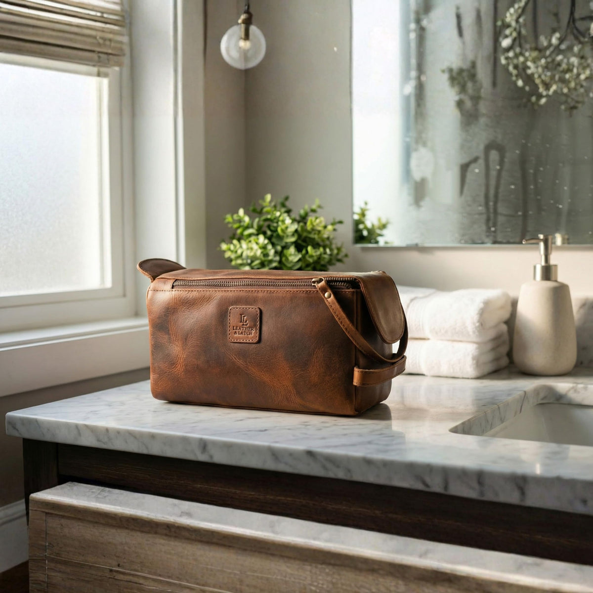 Leather & Latch rugged full-grain leather conveys premium quality and vintage appeal.
