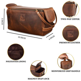 Leather & Latch water-resistant interior protects contents from spills during travel.