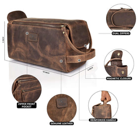Leather & Latch travel shaving kit with YKK zipper for reliable closure.