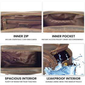 Leather Village Durable YKK zipper closure adds secure, smooth access to grooming gear.