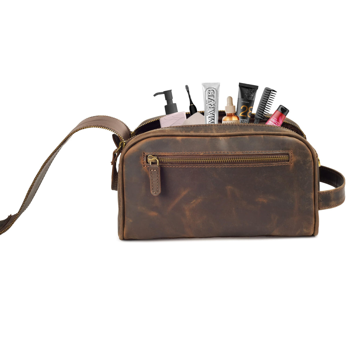 Leather Village Exterior metal zipper combines style and durability for everyday use.