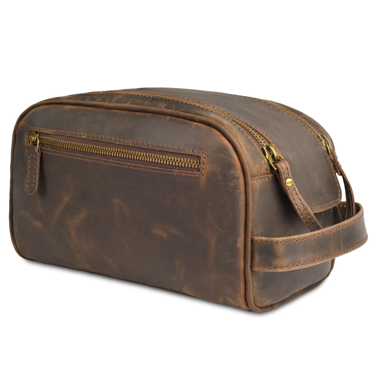 Leather Village genuine leather toiletry bag with waterproof lining for durable travel organization.
