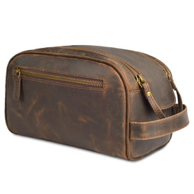 Leather Village genuine leather toiletry bag with waterproof lining for durable travel organization.