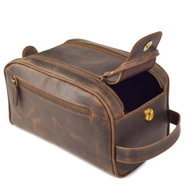 Leather Village Shaving and bathroom organizer keeps essentials neatly together.