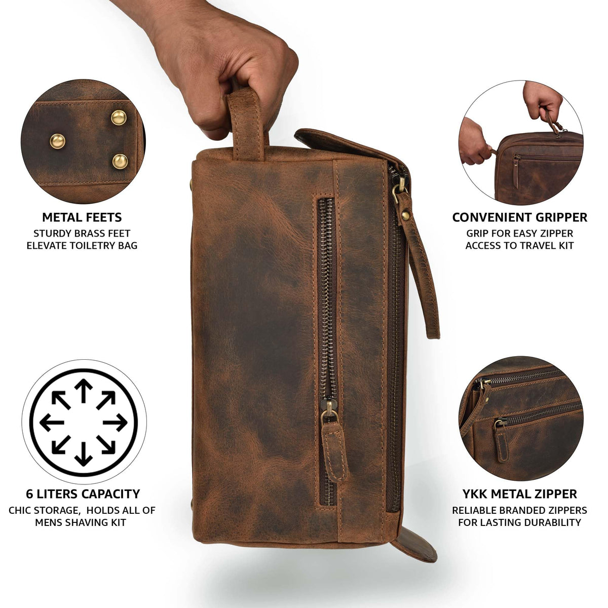 LEATHER VILLAGE Travel Toiletry Bag side pocket for quick access to cosmetics
