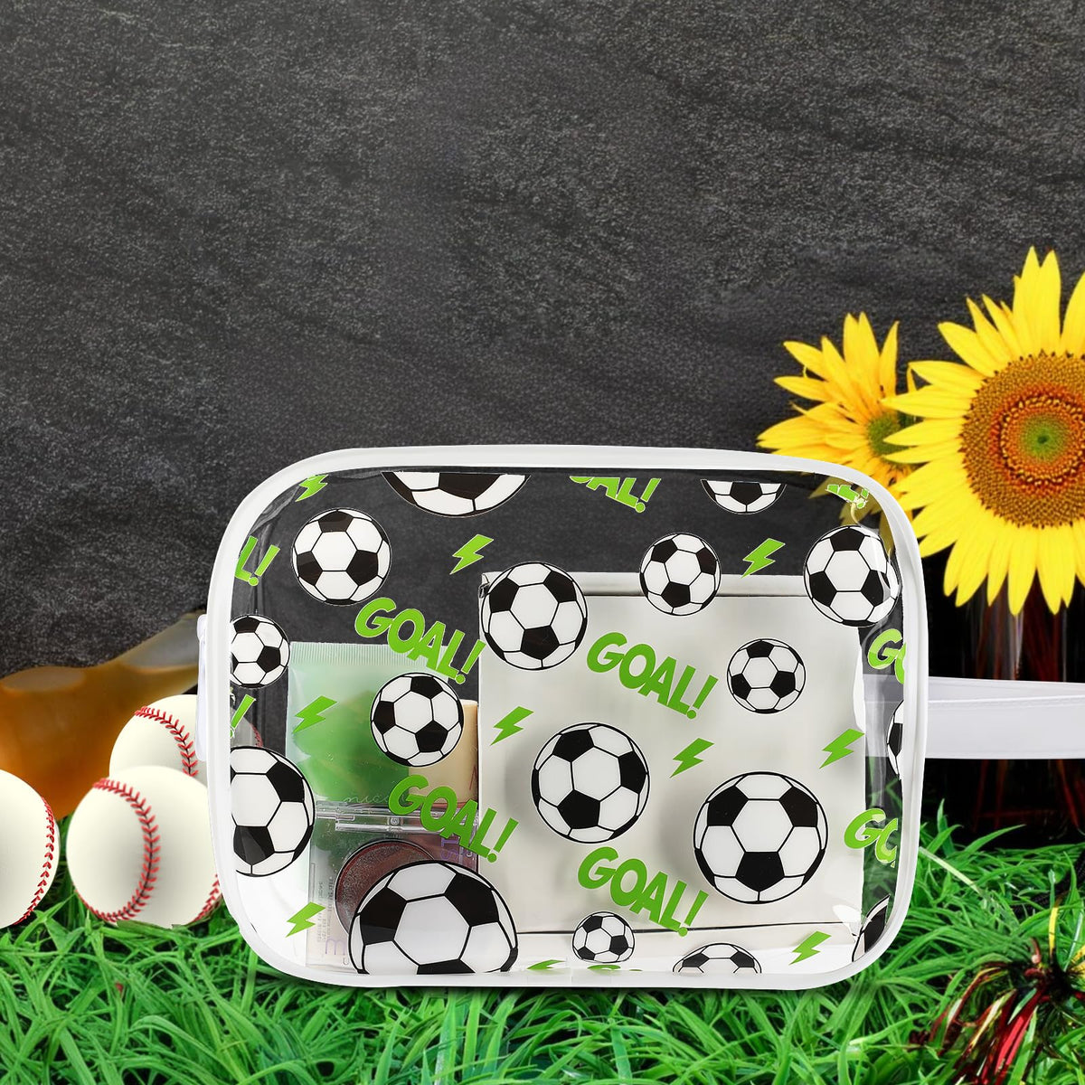Lebaley soccer party favor bags laid out for a sports-themed event