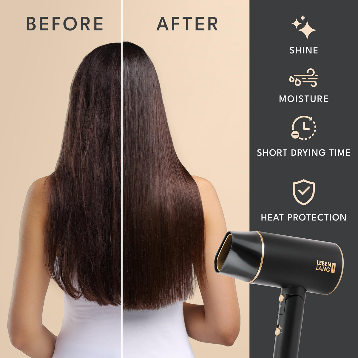 LEBENLANG concentrated nozzle for precise, targeted styling.