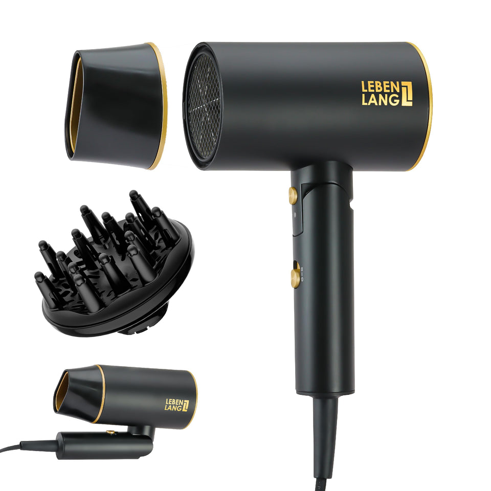 LEBENLANG foldable Ionic Hair Dryer for travel storage and compact packing.