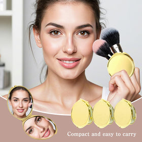 LECEHIVO gold compact mirror in hand for on-the-go touch-ups.