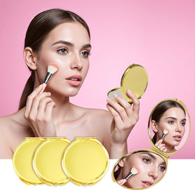 LECEHIVO gold compact mirror open showing 2x magnification.