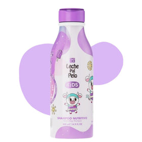 Leche Pal Pelo Kids Nourishing Shampoo bottle showing a sulfate-free formula for gentle cleansing