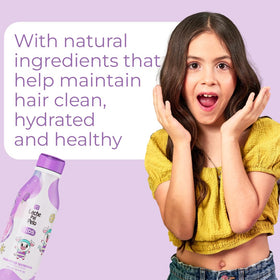 Leche Pal Pelo Kids Nourishing Shampoo applied to hair for soft, manageable strands