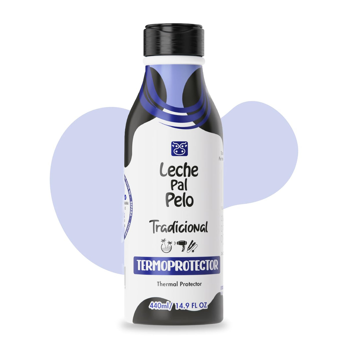 Leche Pal Pelo Traditional bottle front view highlighting heat protection for hair.