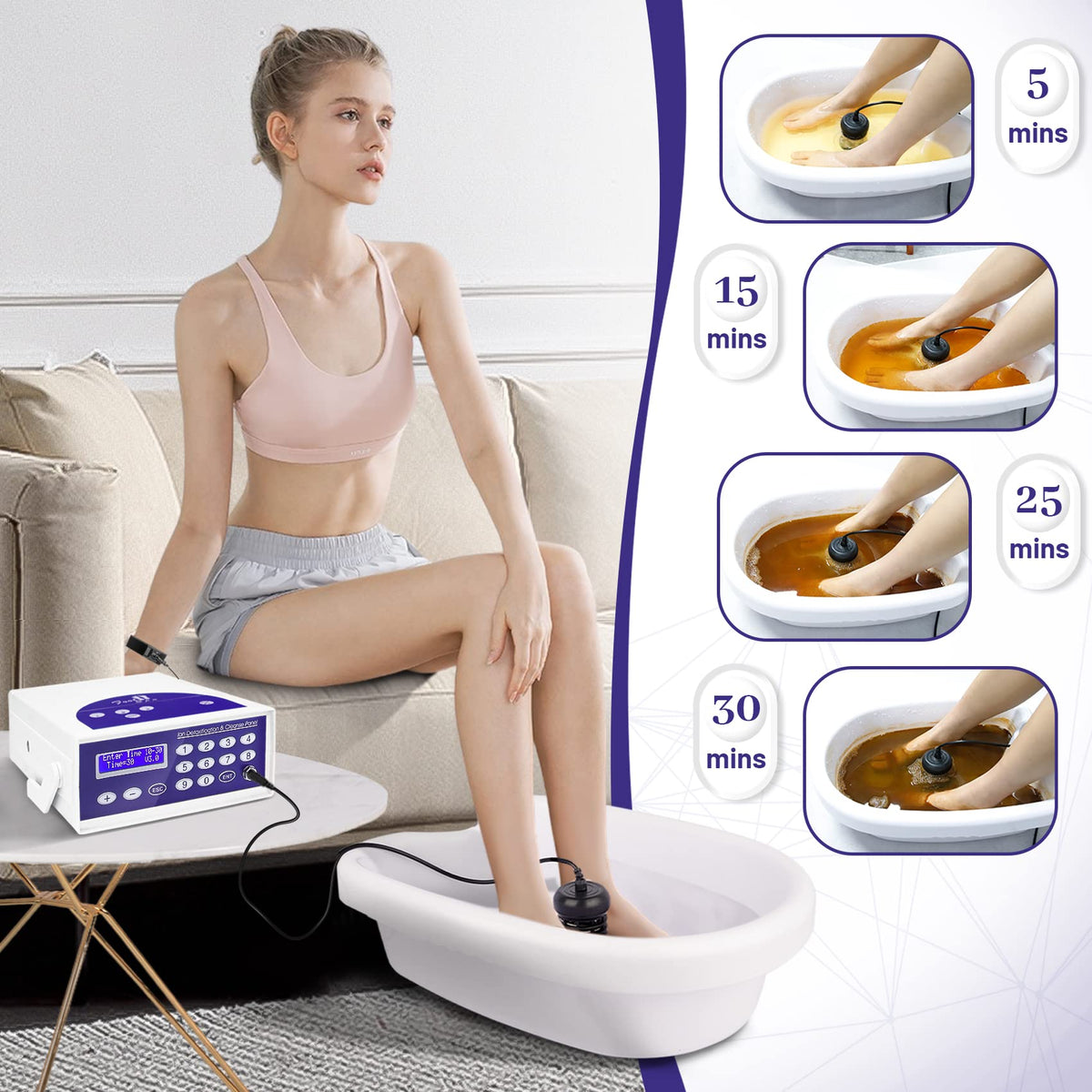 LeCuag Ionic Foot Bath Detox Machine with infrared belt for targeted warmth during sessions.