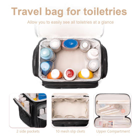 LEDAOU side-pockets and brush pockets keep cosmetics and brushes organized.