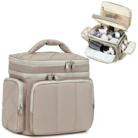 LEDAOU travel toiletry bag double-deck keeps cosmetics organized on trips.