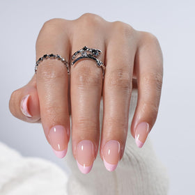 Leefrei French Tip nails in pink short almond shape for quick at-home glamour.