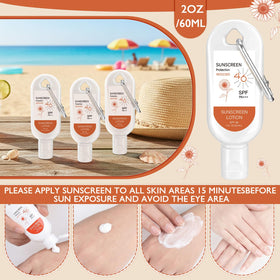 Leelosp travel sunscreen set clipped to bag for quick re-application beach days.
