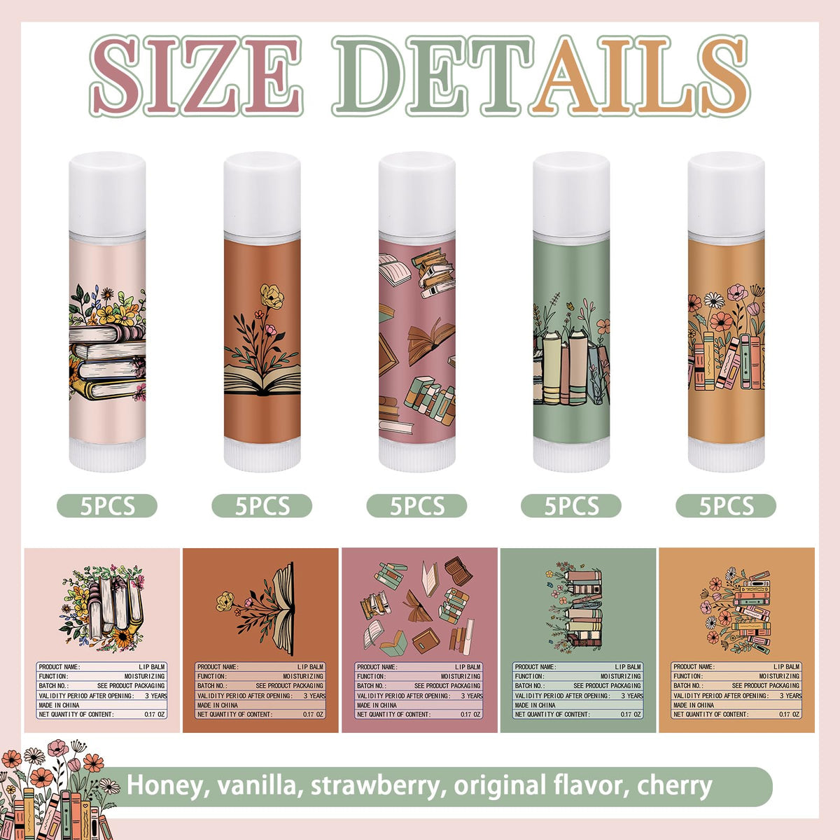 Leelosp bookish lip balms flavors honey vanilla strawberry for event gifting