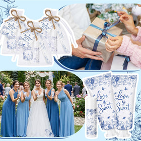 Leelosp bridal shower favors display showing cohesive blue theme