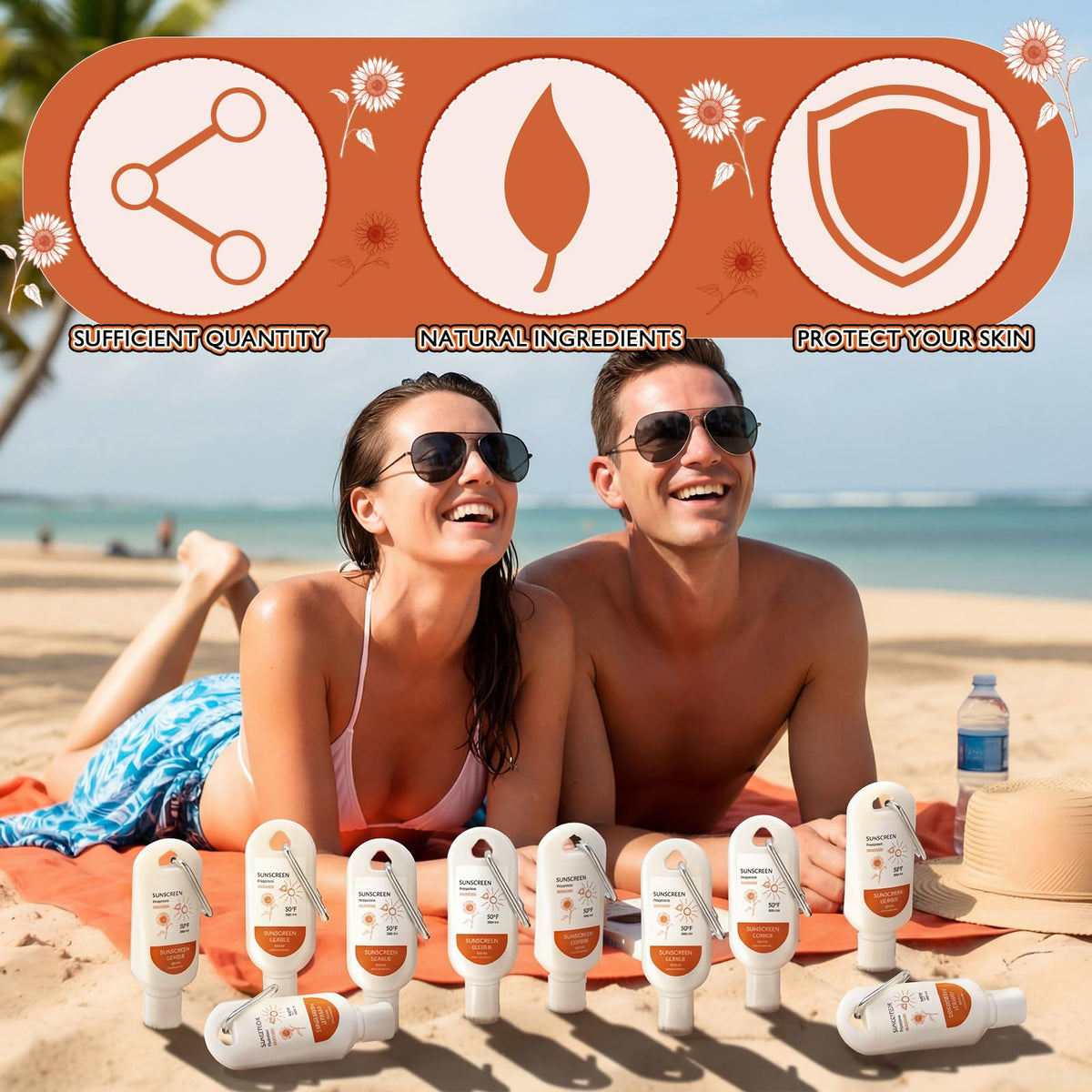 Leelosp sunscreen with carabiner clip for easy access during outdoor activities.