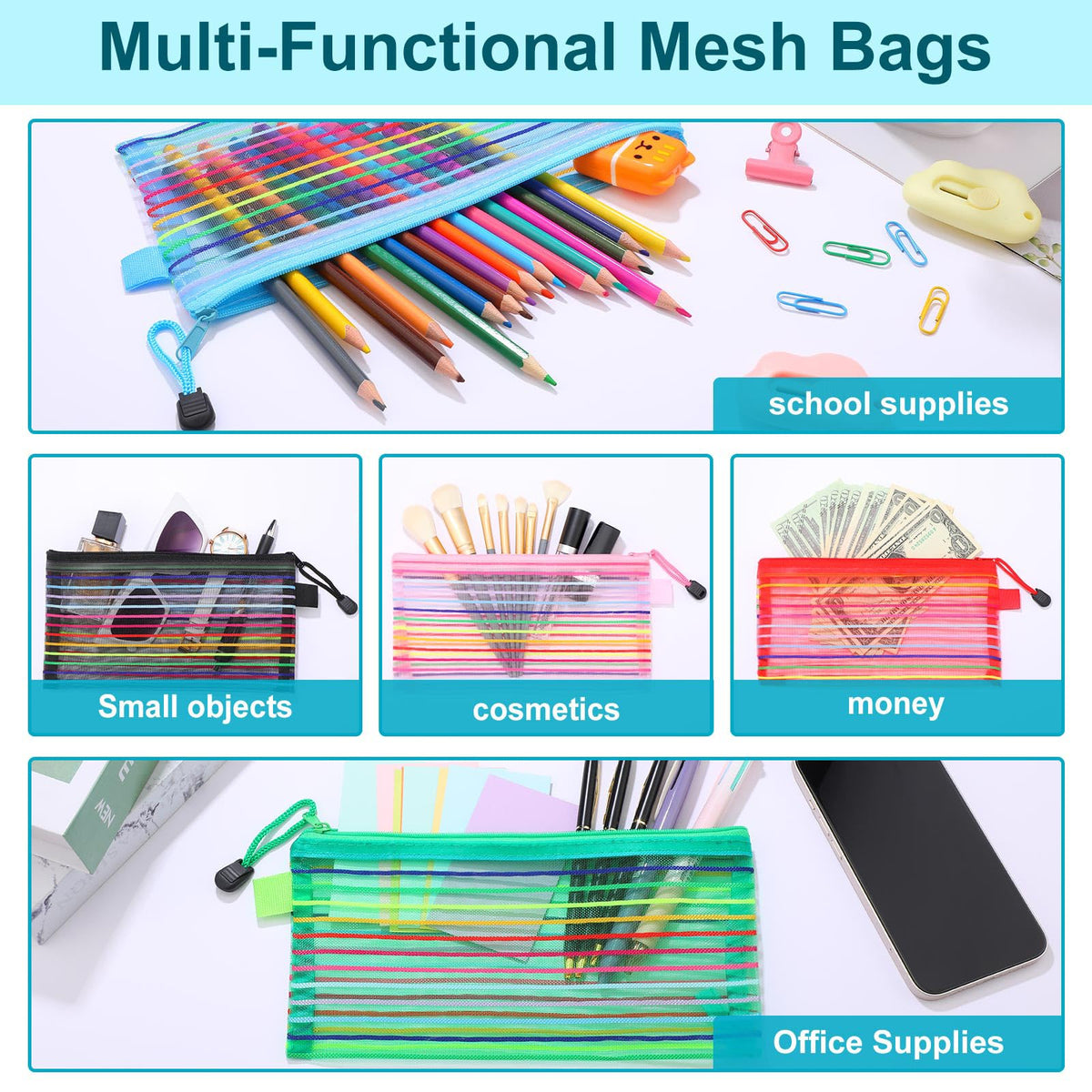 Leelosp colorful pouch set ideal for cosmetics and pens