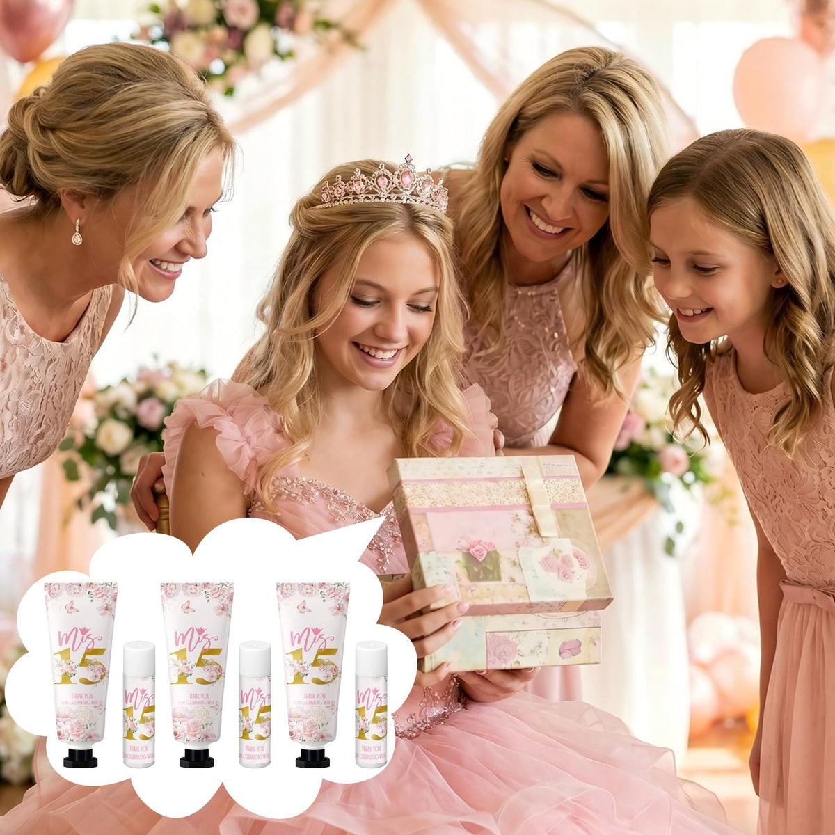 Leelosp exclusive Mis 15 design packaging adds festive charm to gifts.