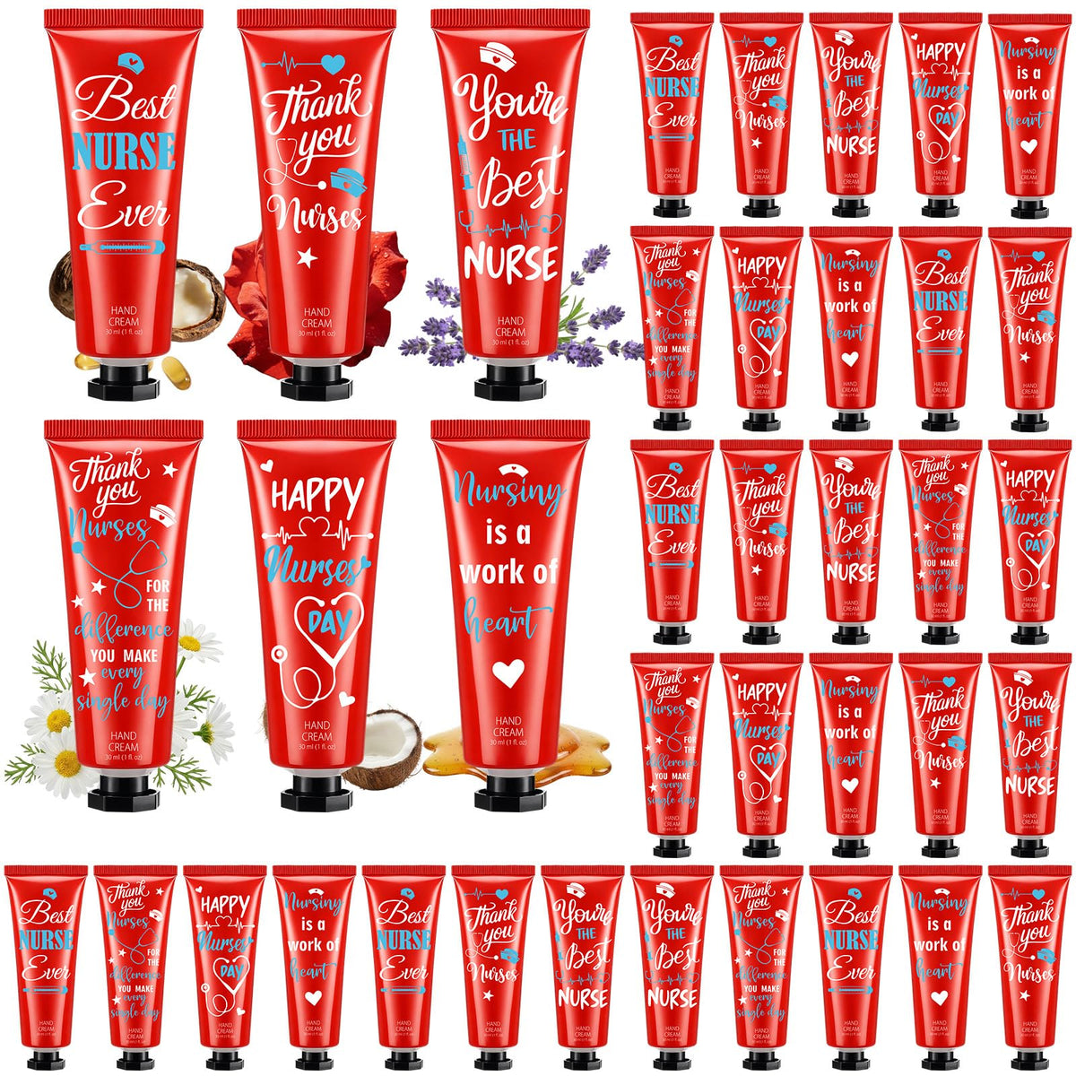 Leelosp nurse week gift set with 48 travel-size hand creams and six scents.