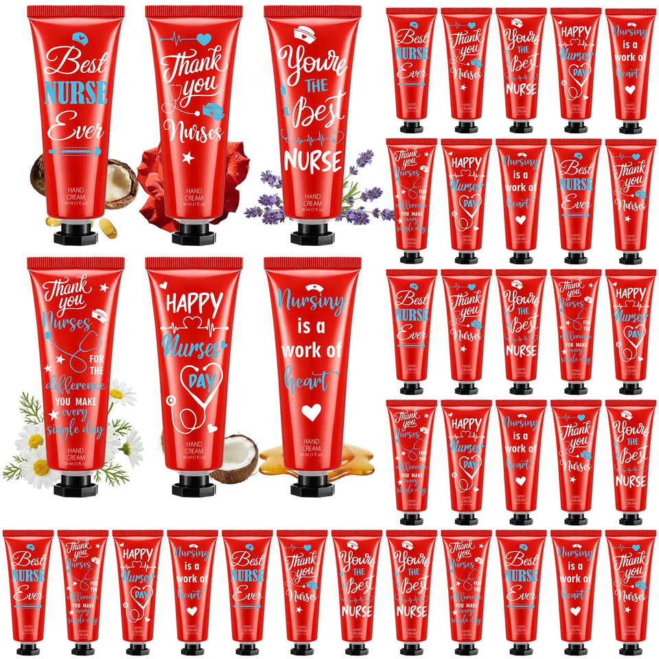 Leelosp nurse week gift set with 48 travel-size hand creams and six scents.