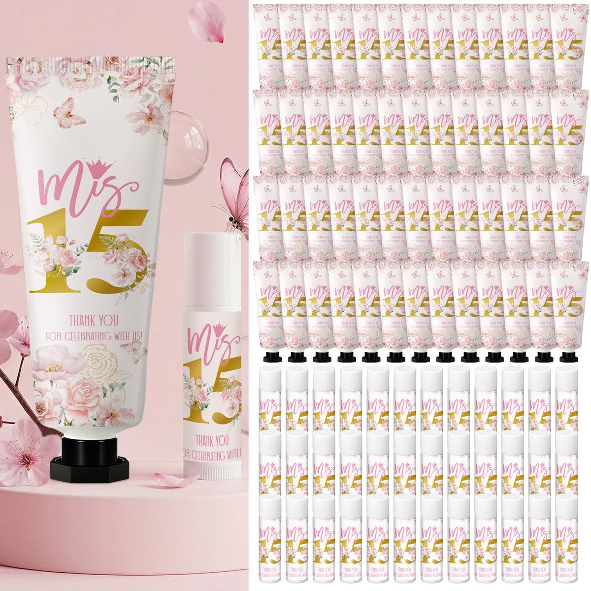 Leelosp Sweet 15 gift set with pink packaging for guests