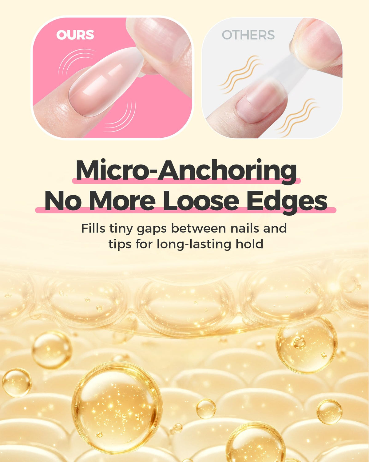 LEENEXUS nano-bonding graphic shows deep bond with natural nails for long wear.