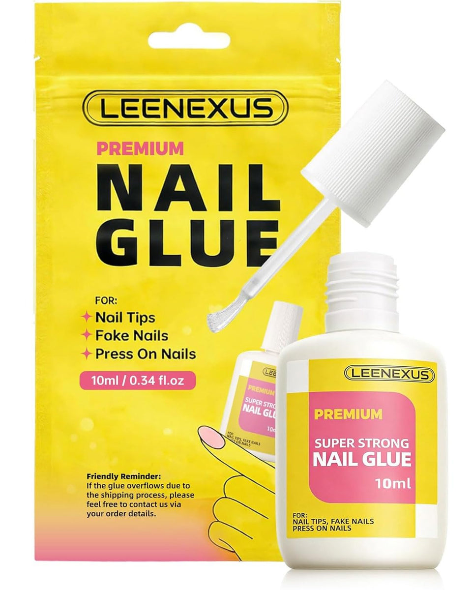 LEENEXUS brush-on nail glue bottle for precise, mess-free application.