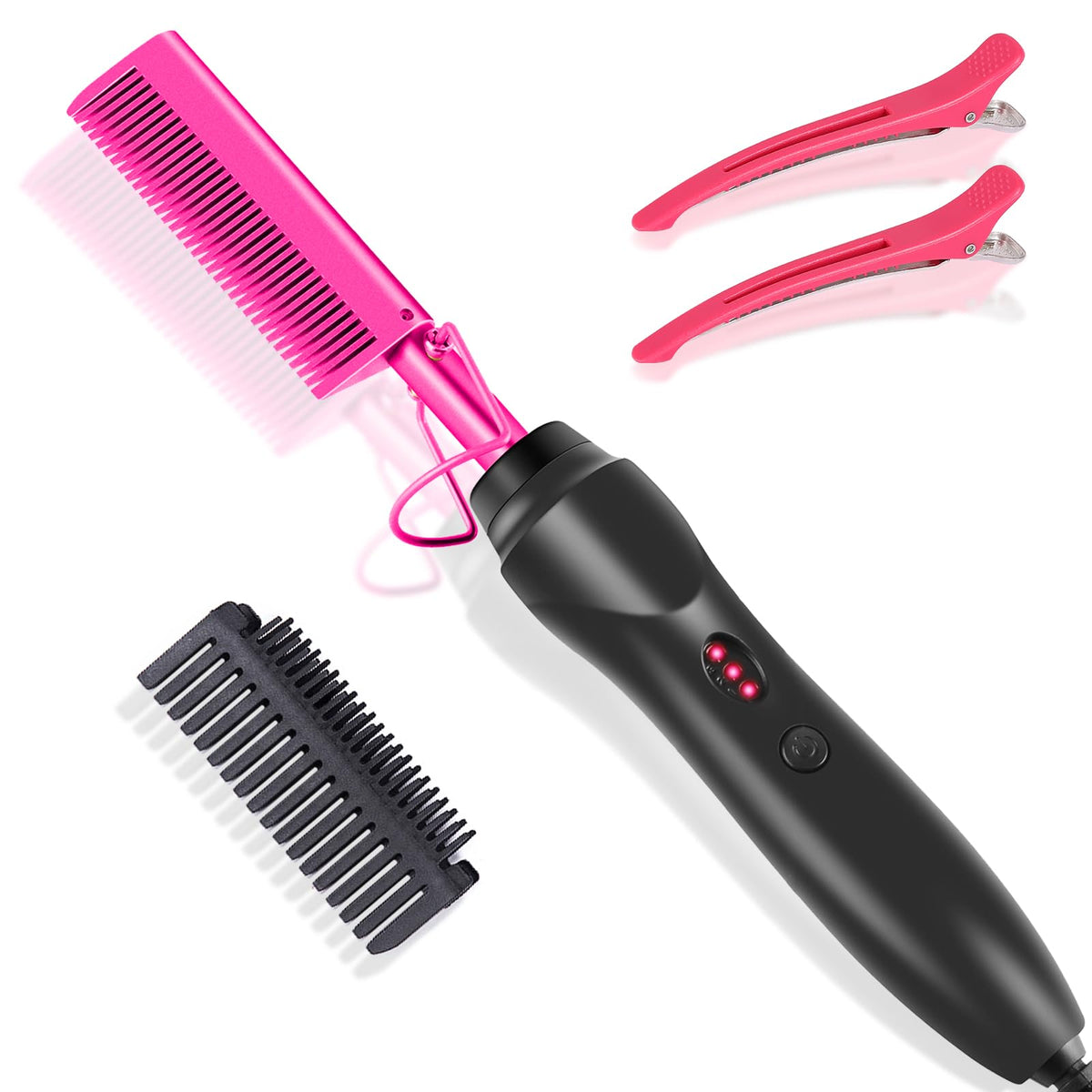 Leeons electric hot comb for wigs with metal plate for smooth straightening.