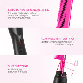 Leeons hot comb with stand protects surfaces during use.