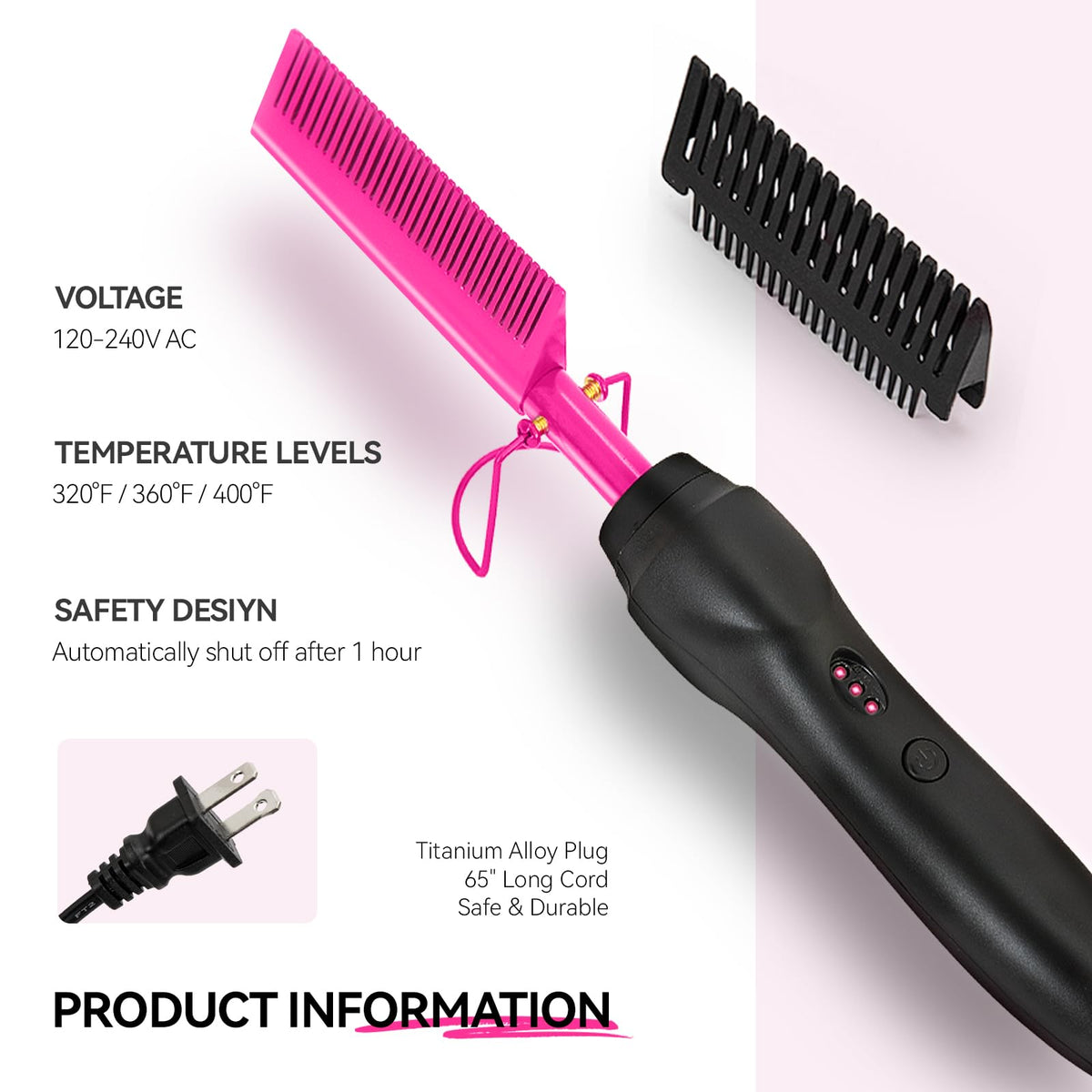 Leeons hot comb metal plate provides quick heat transfer for fast styling.