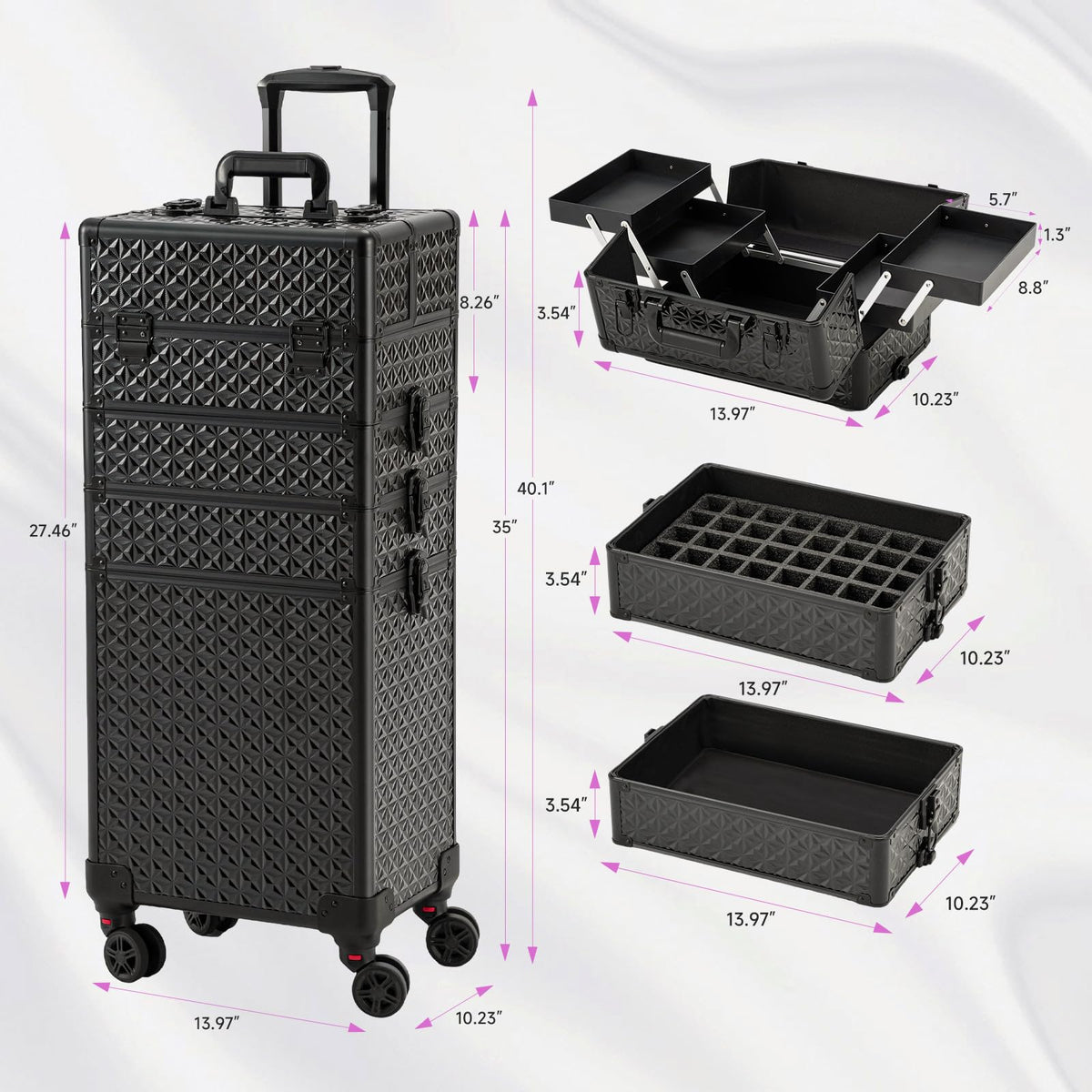 Leeora&Leekoo makeup train case top compartments enable quick access during sessions