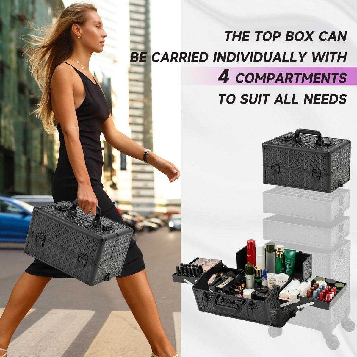 Leeora&Leekoo rolling trolley bottom space fits tools and cosmetics securely