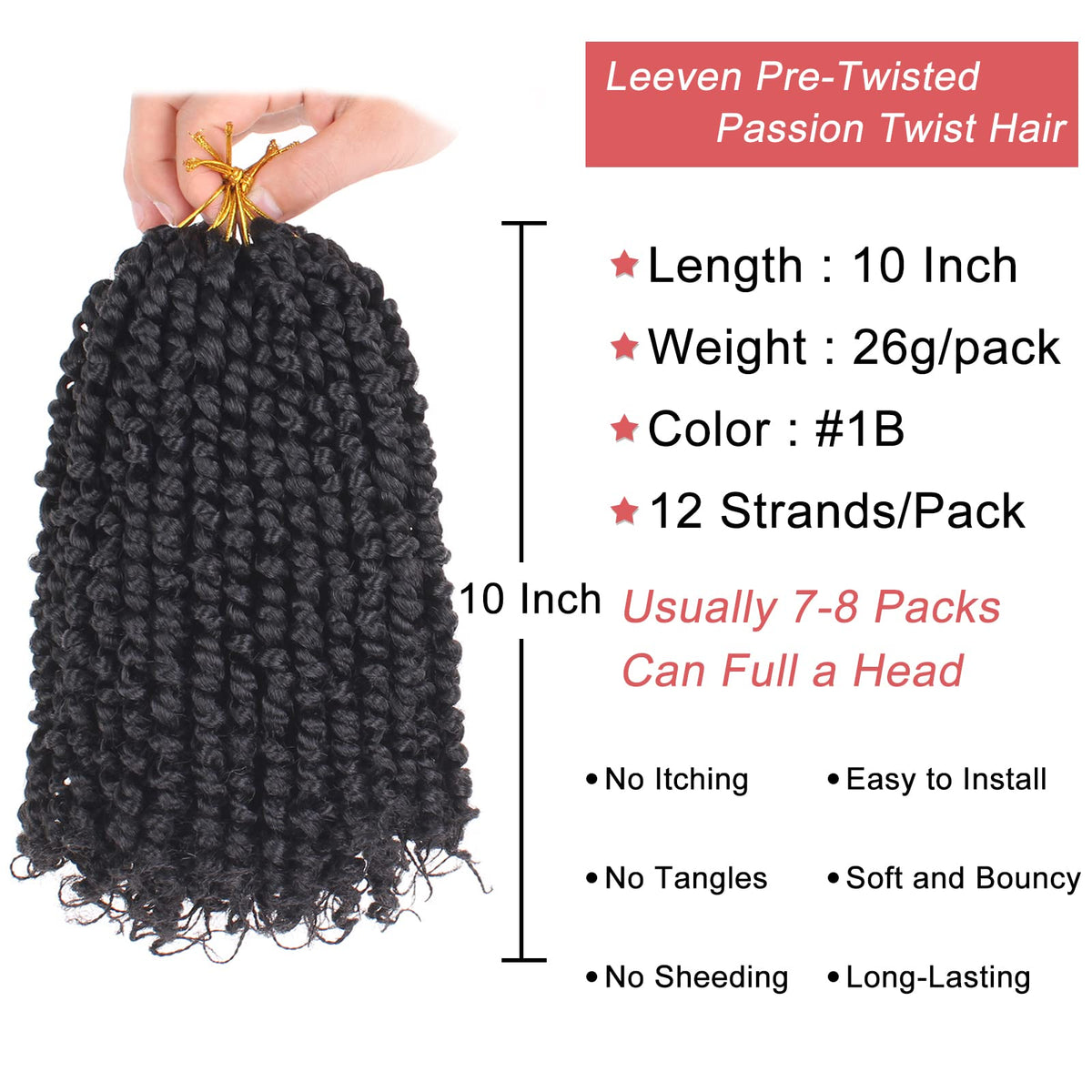 Leeven 10-inch passion twist braid detail highlights natural look and soft texture.