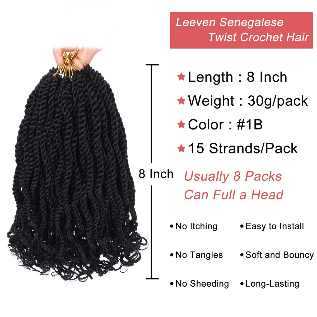 Leeven 8 inch pre-looped crochet braids for easy installation