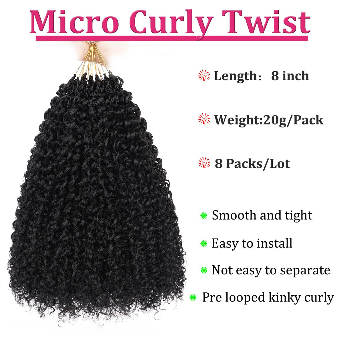 Leeven black micro curly crochet hair 8 inch for easy mini passion twists.