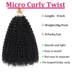 Leeven black micro curly crochet hair 8 inch for easy mini passion twists.