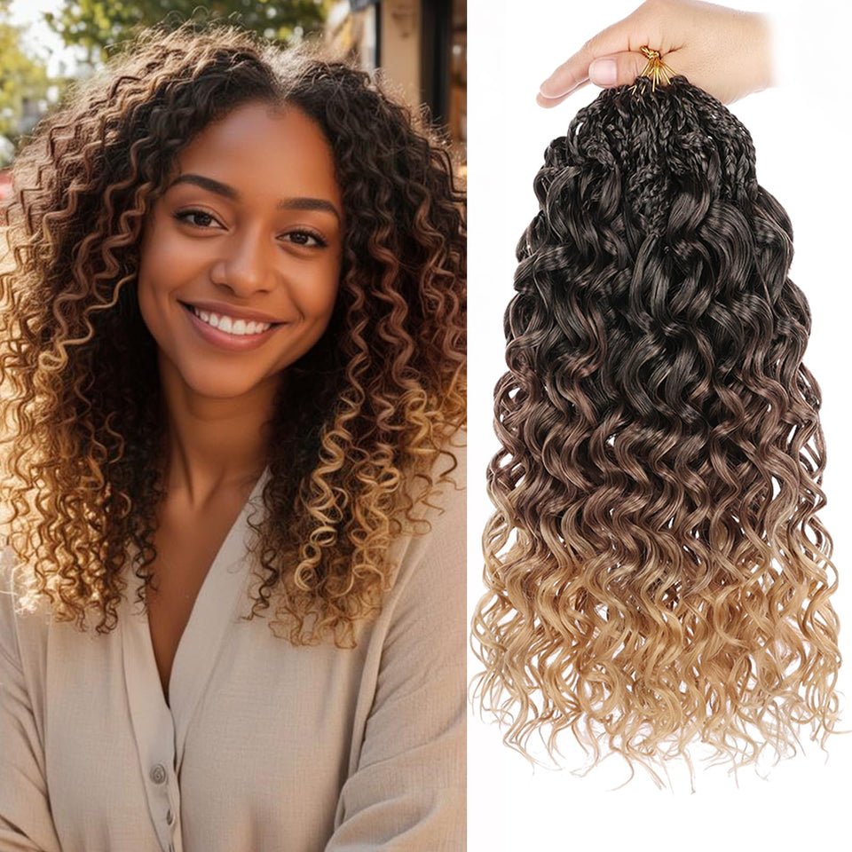 Leeven Gogo Curl crochet hair 14 inch ombre brown to honey blonde for a natural look