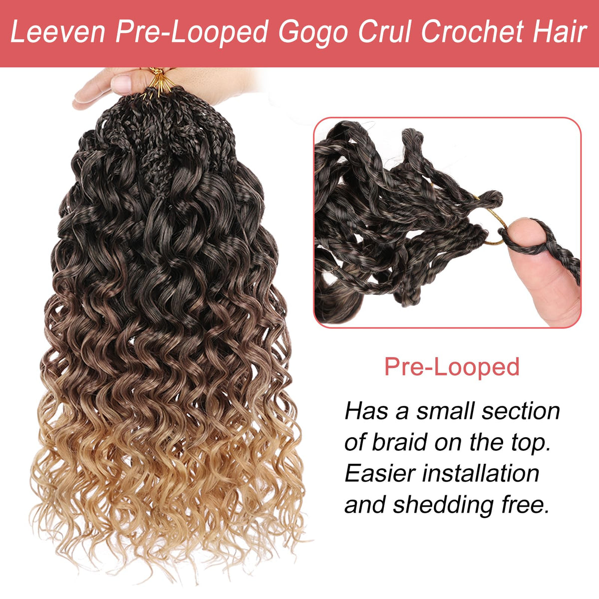Leeven Gogo Curl side view shows ombre brown to honey with lightweight feel