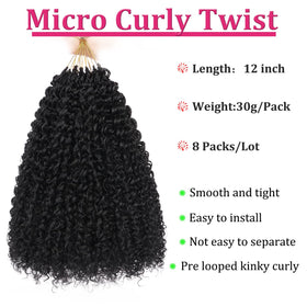 Leeven micro curly braiding hair 12in eight-pack with smooth, tangle-free waves.