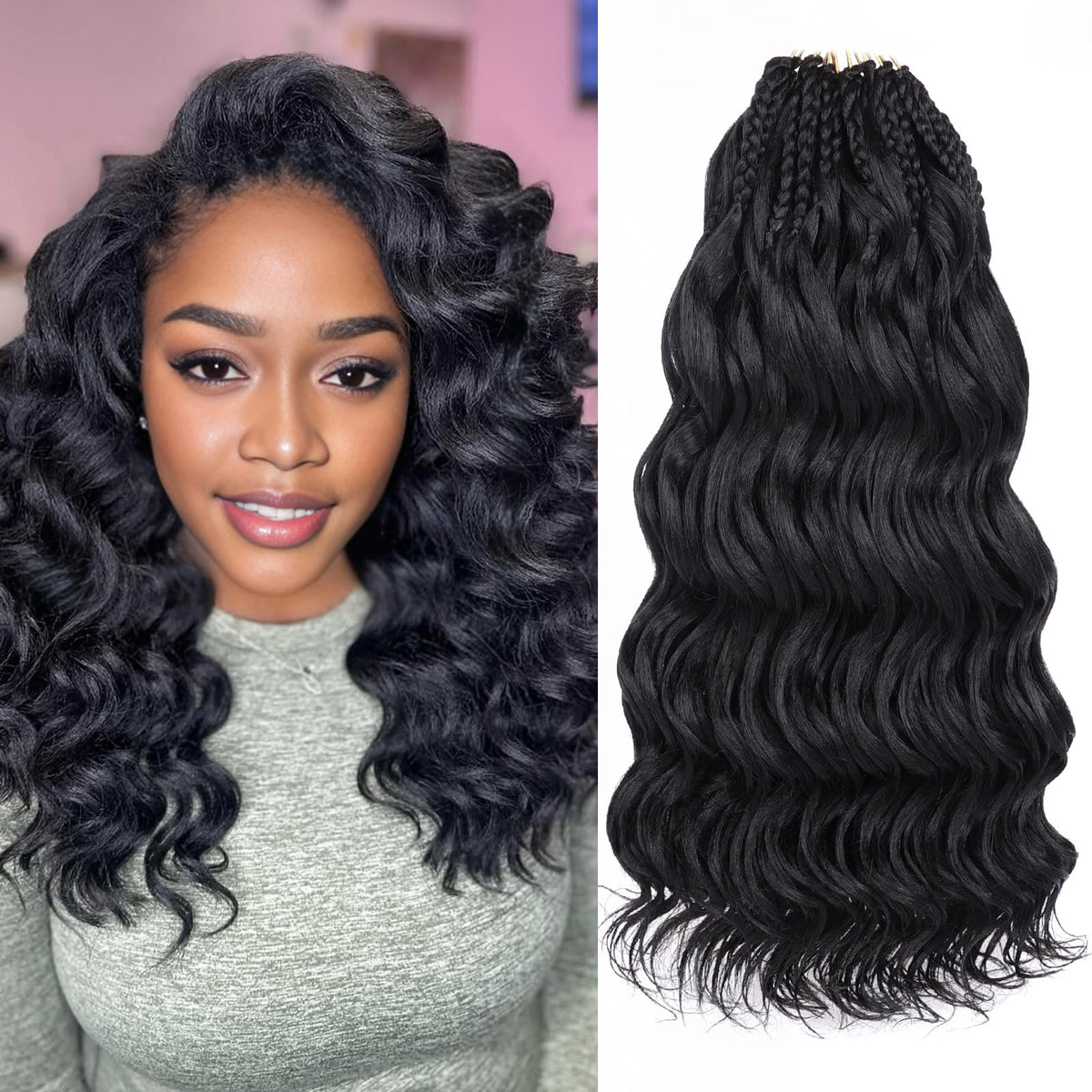 Leeven Ocean Wave crochet braids pre-looped top close-up for fast installation.