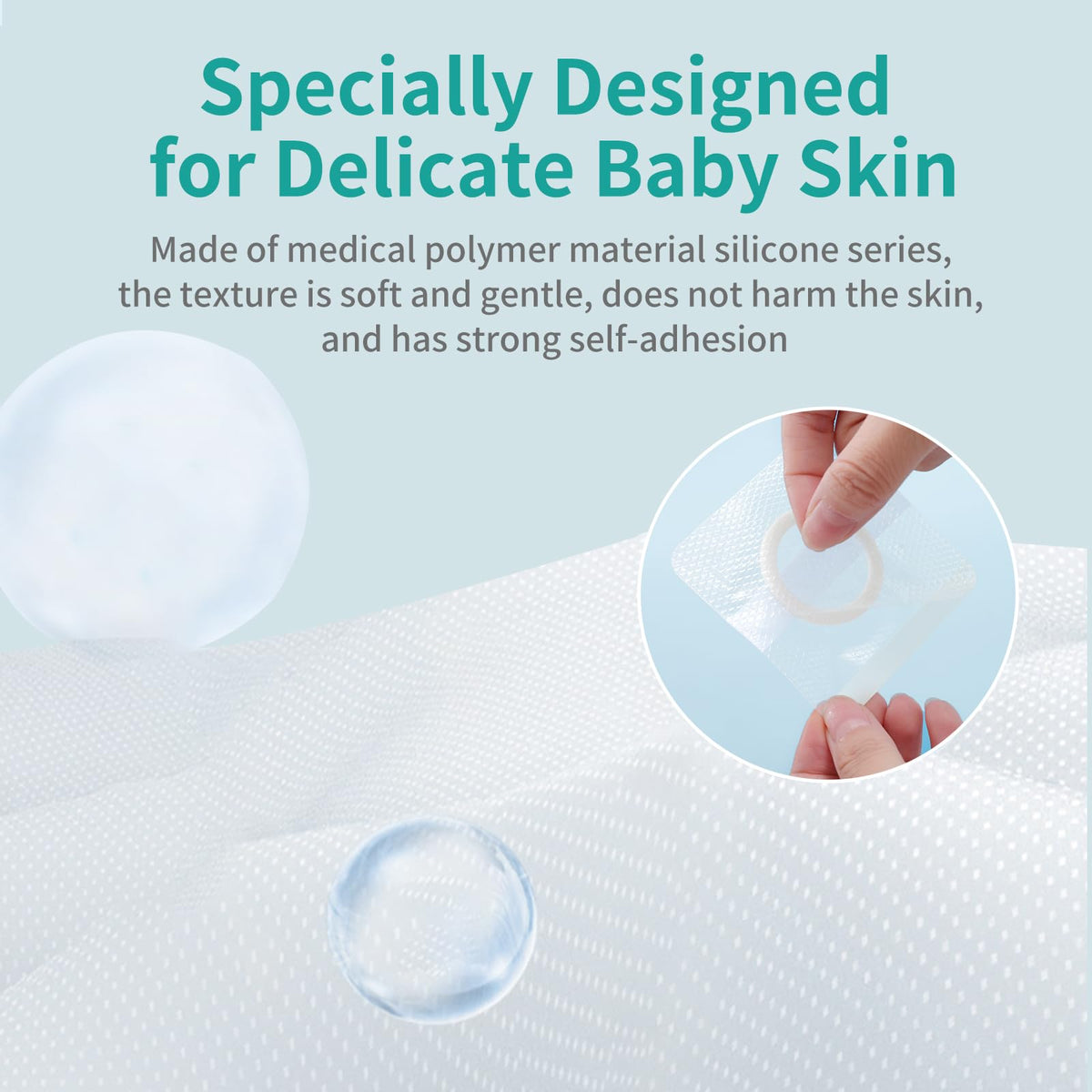 lefeke waterproof navel wrap on baby skin demonstrates water-resistant protection during bath.