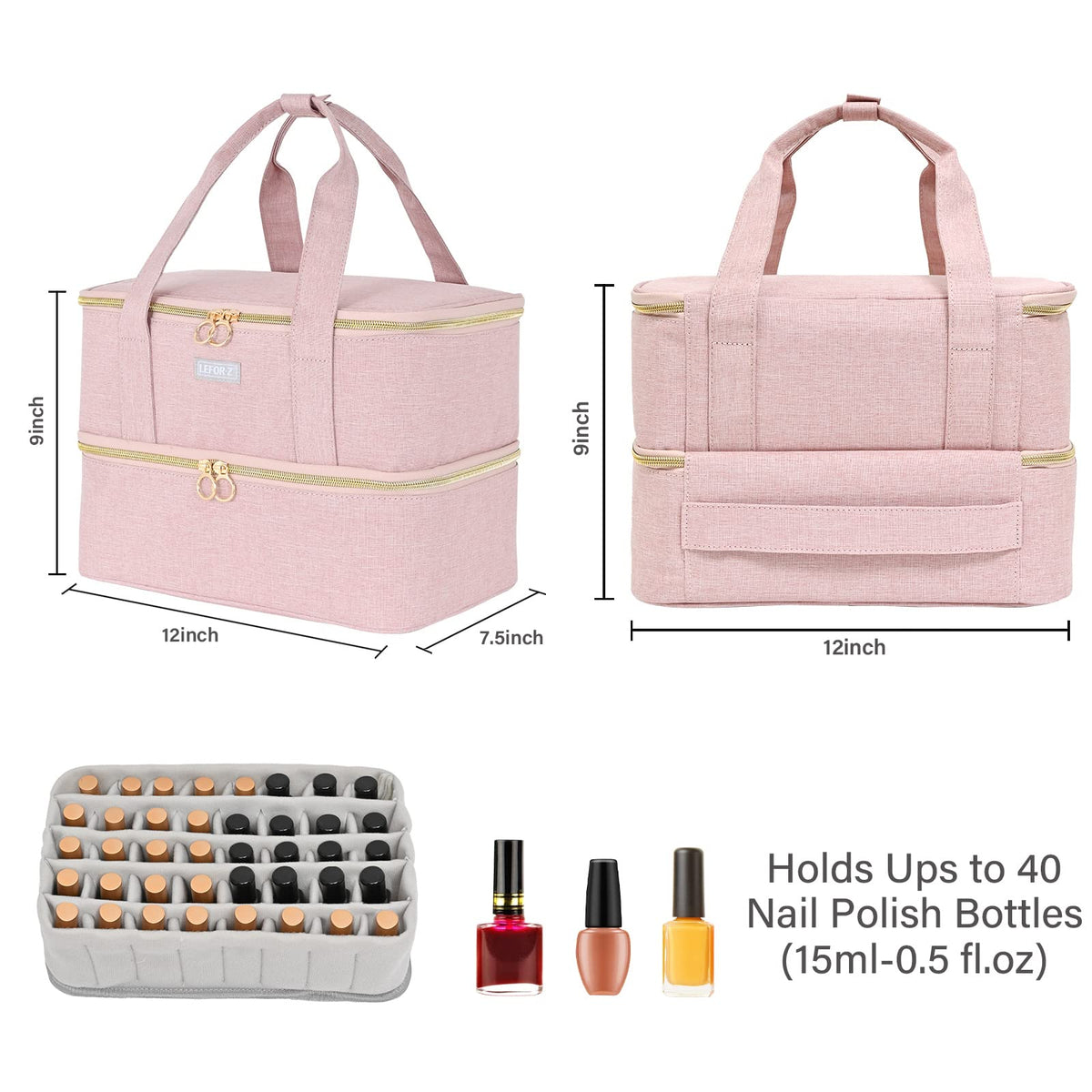 LEFORZ organizer bag opened at top reveals double-layer layout for organized bottles